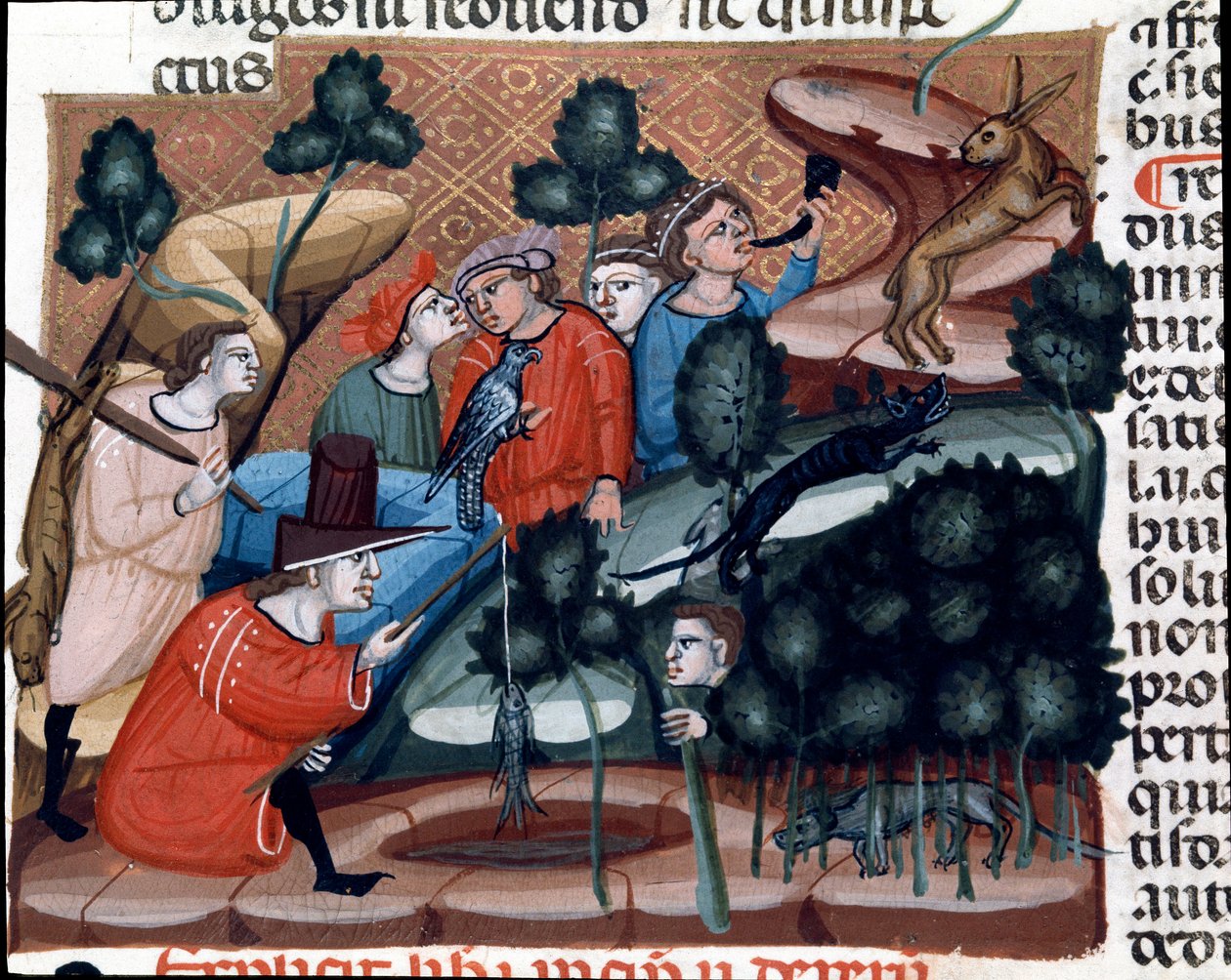 Sceny myśliwskie Miniatura zaczerpnięta z Kodeksu Justyniana (Codex Justinianus), zbioru praw i instytucji wydanych za cesarza rzymskiego Bizancjum Justyniana I (483-565) autorstwa Unknown artist