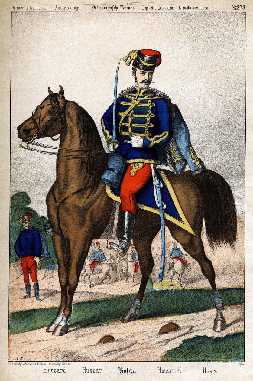 Huzar Armii Austriackiej. Grawerowanie sd. 19 wiek. autorstwa Unknown artist
