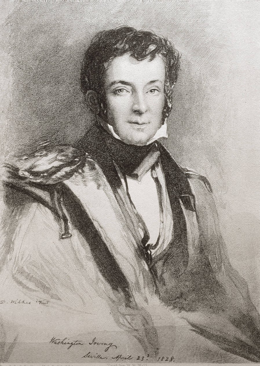 IRVING, Washington (1783-1859). Amerykański powieściopisarz i historyk. Portret wykonany w Sewilli (1828). Litografia. autorstwa Unknown artist