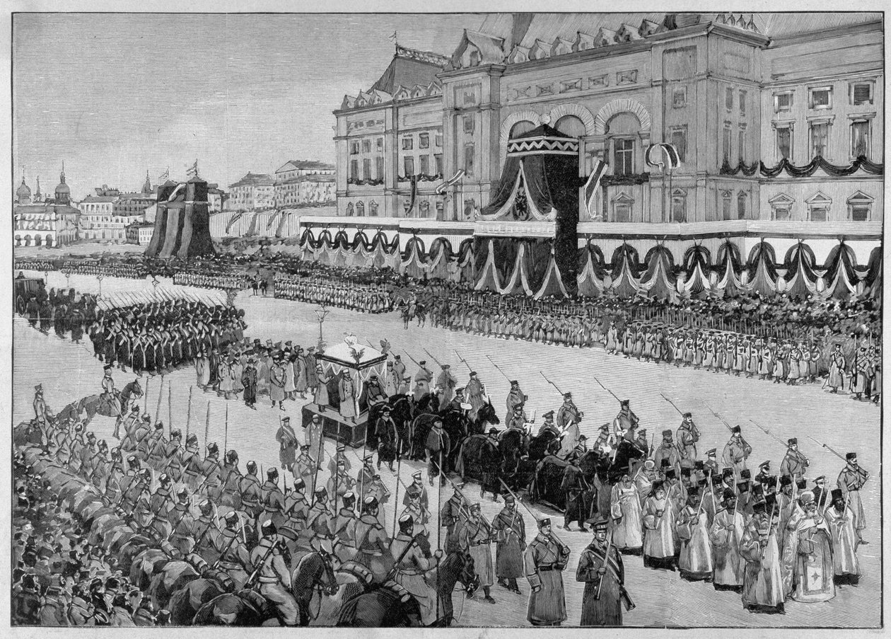 Ilustracja przedstawiająca pogrzeb cara Aleksandra III w 1894 roku. „Świat Ilustrowany” autorstwa Unknown artist