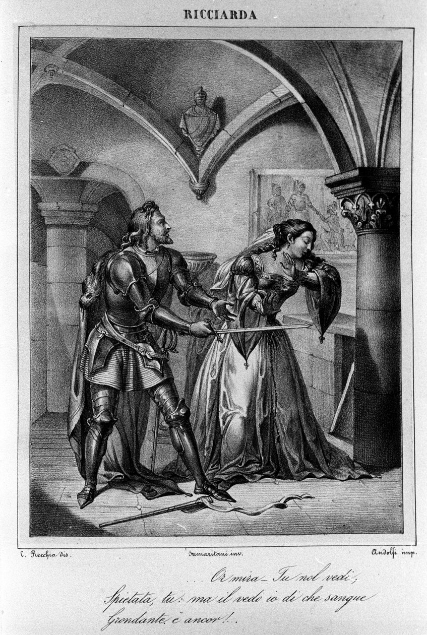 Ilustracja do IV aktu „Ricciardy” włoskiego poety i dramaturga Ugo Foscolo (1778-1827) XIX w. autorstwa Unknown artist