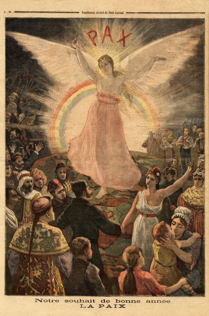 Ilustracja do życzeń noworocznych 1894, pokój dla wszystkich narodów. Grawerowanie w „”Le petit journal”” 1.01.1894. Kolekcja Selvy. autorstwa Unknown artist