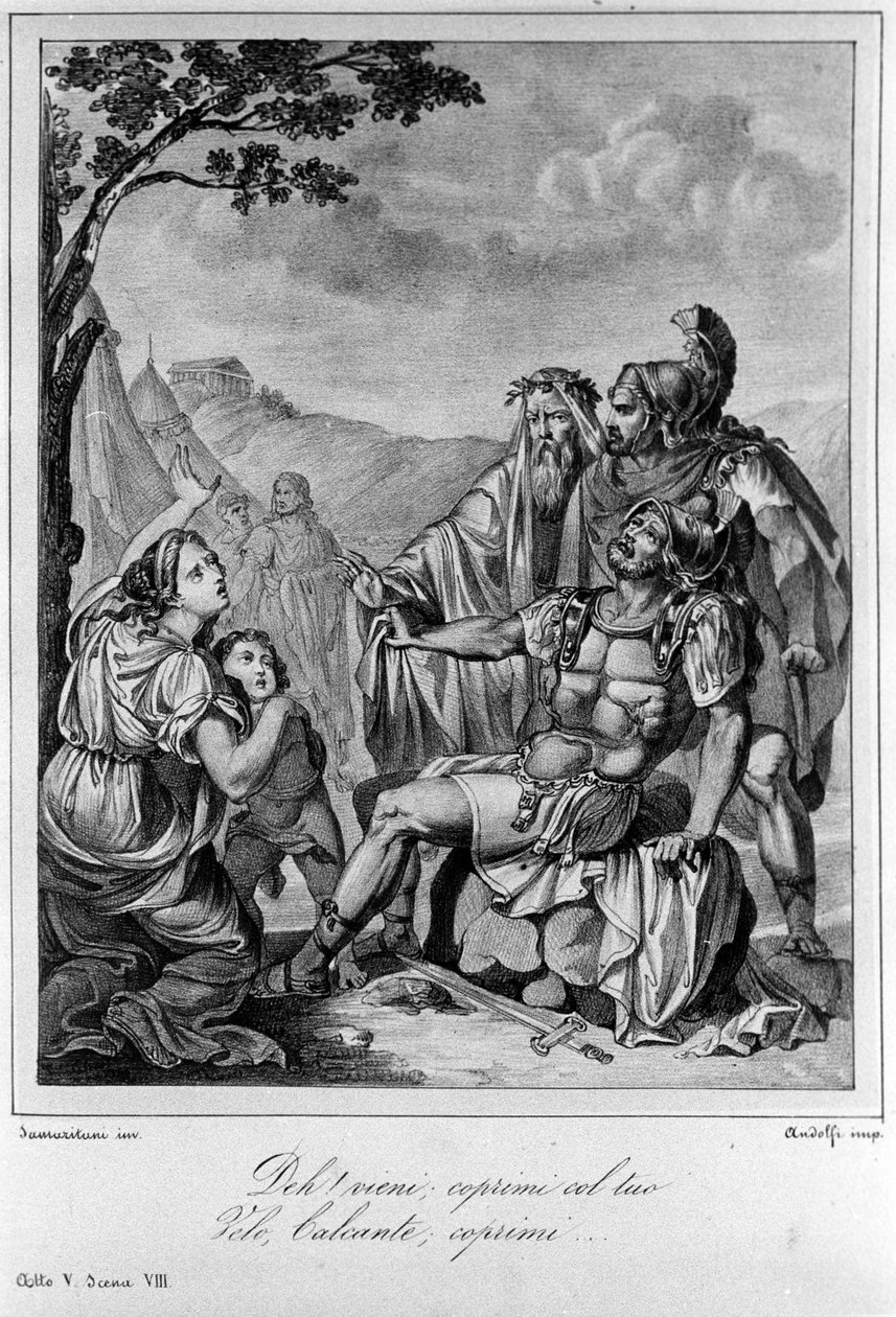 Ilustracja do sceny 8 aktu V „”Ajax”” (Aiace) włoskiego poety i dramaturga Ugo Foscolo (1778-1827) XIX wiek autorstwa Unknown artist