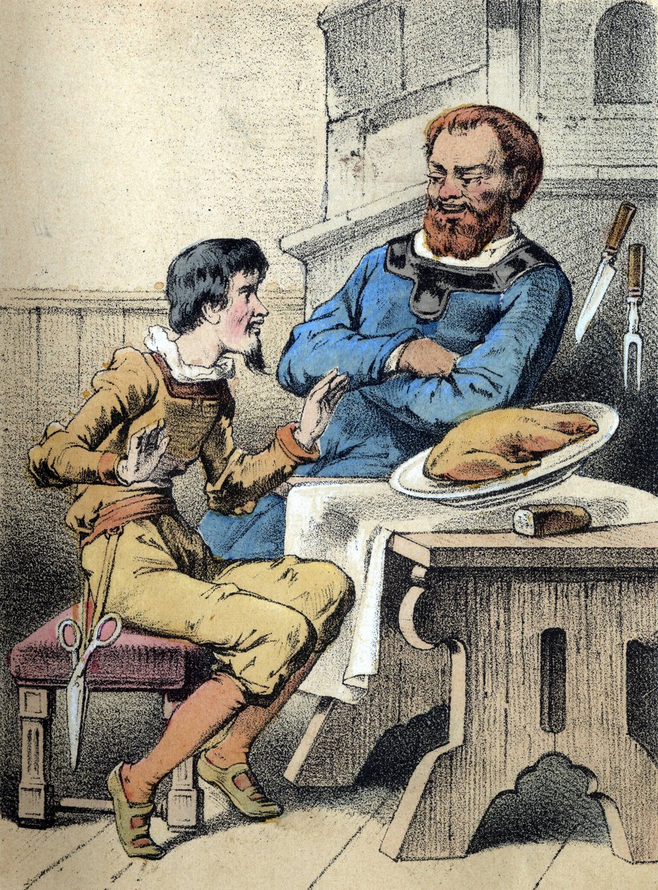Ilustracja do bajek Franza Hoffmanna „Bajki i bajki - Wesoły mały krawiec”. Chromolitografia XIX wieku. autorstwa Unknown artist