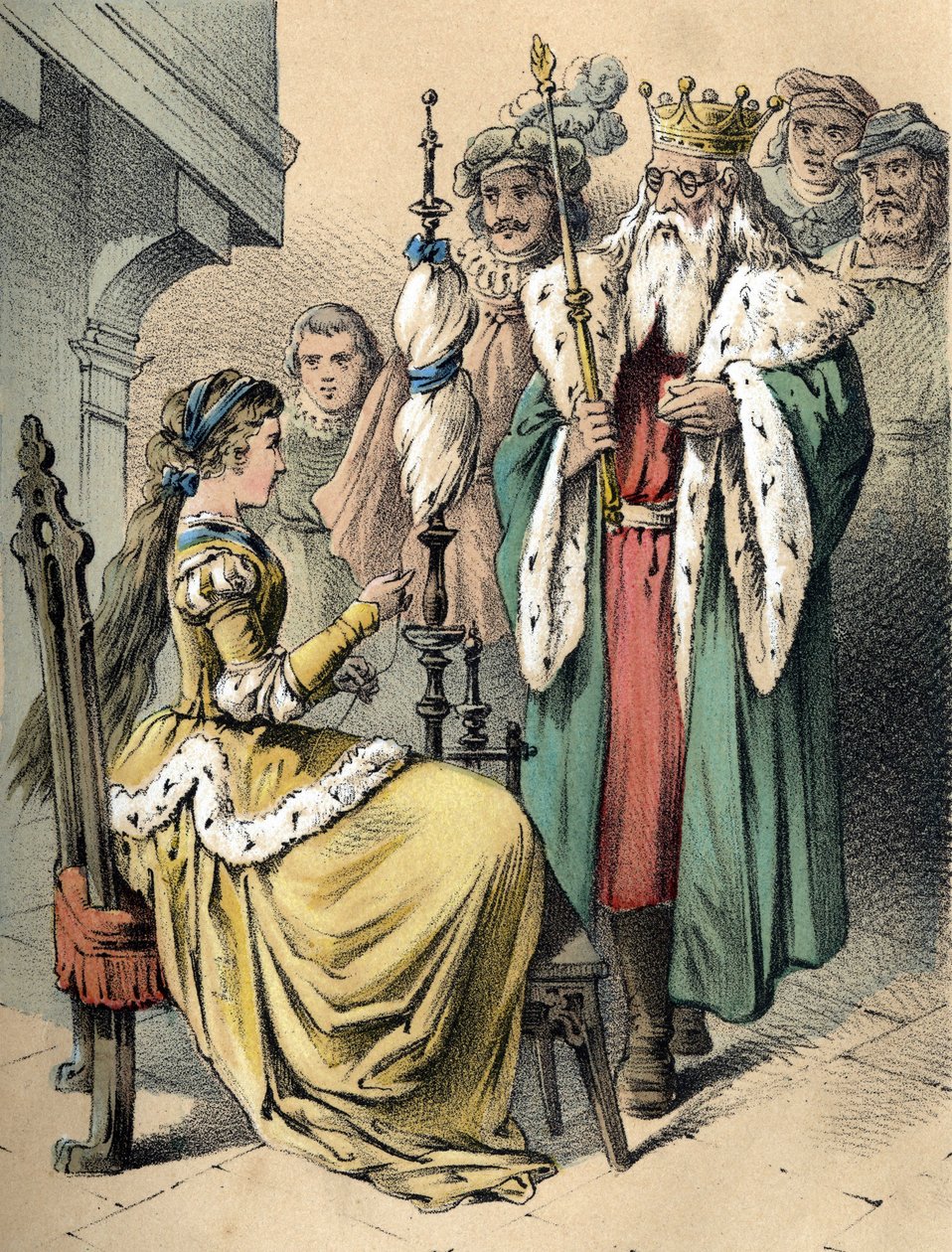 Ilustracja do baśni Franza Hoffmanna „Tales et Fables - Weifshændchen und Breitf¿fschen””. Chromolitografia XIX wieku. autorstwa Unknown artist