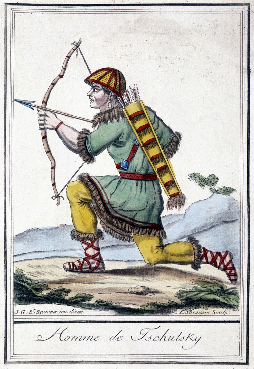 Ilustracja przedstawiająca rosyjskiego myśliwego (Czucki) w XIX wieku. autorstwa Unknown artist