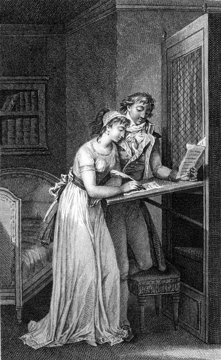 Ilustracja do książki „Niebezpieczne związki” Choderlosa De Laclos (1741 - 1803). Rycina z początku XIX wieku. autorstwa Unknown artist