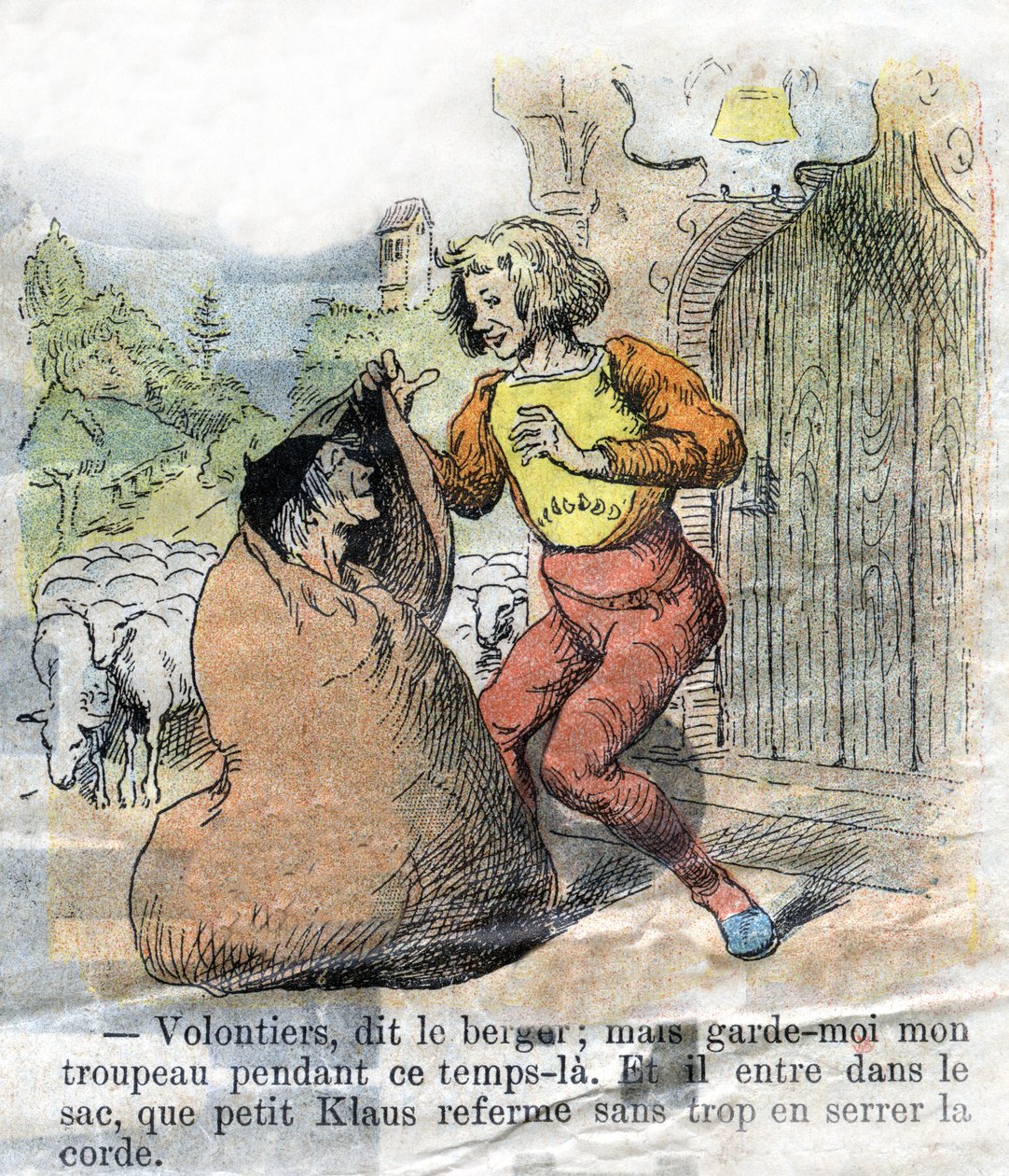 Ilustracja z końca XIX wieku do bajki Hansa Christiana Andersena (1805-1875) „Wielki Mikołaj i Mikołaj” (Klaus).Zbiory prywatne. autorstwa Unknown artist