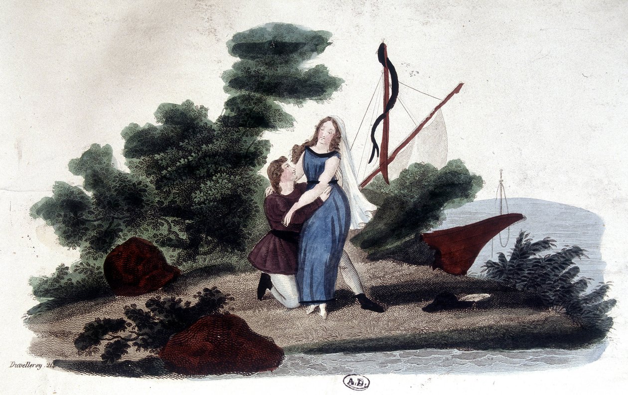 Ilustracja do powieści „Paweł i Virginie” napisana przez Henri Bernardina de Saint Pierre (Saint-Pierre lub St-Pierre), francuski pisarz (1737-1814). autorstwa Unknown artist