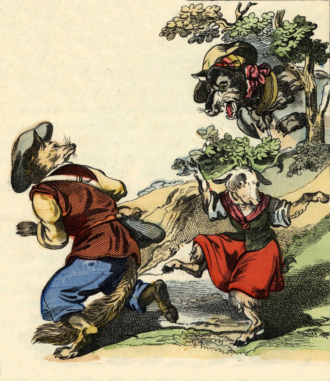 Ilustracja do bajki „Bon medor i mały Chevrette””. W „Opowieściach z domu dla najmłodszych””. Anonimowy rycina z XIX wieku. autorstwa Unknown artist