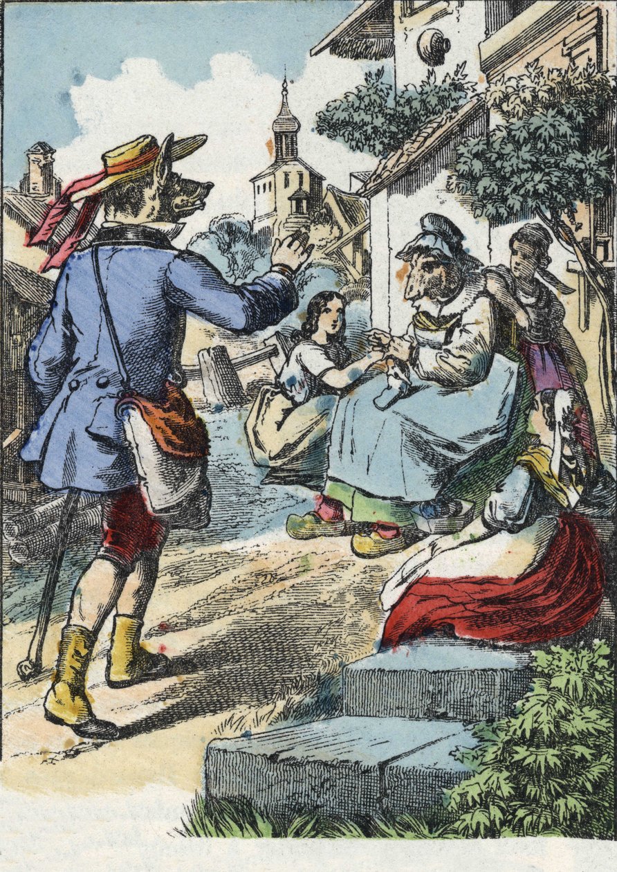 Ilustracja do bajki „Dobra mama owca”. W „Opowieściach z domu dla najmłodszych””. Anonimowy rycina z XIX wieku. autorstwa Unknown artist