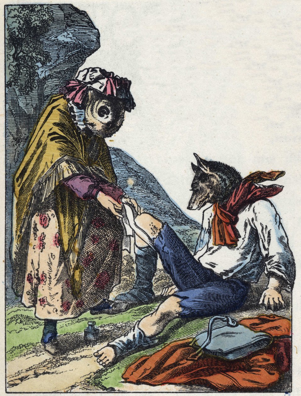 Ilustracja do bajki „Dobra mama owca”. W „Opowieściach z domu dla najmłodszych””. Anonimowy rycina z XIX wieku. autorstwa Unknown artist