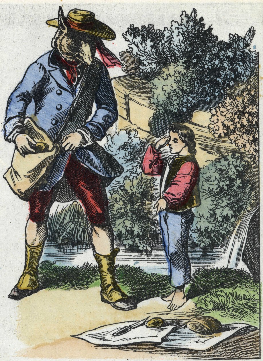 Ilustracja do bajki „Dobra mama owca”. W „Opowieściach z domu dla najmłodszych””. Anonimowy rycina z XIX wieku. autorstwa Unknown artist