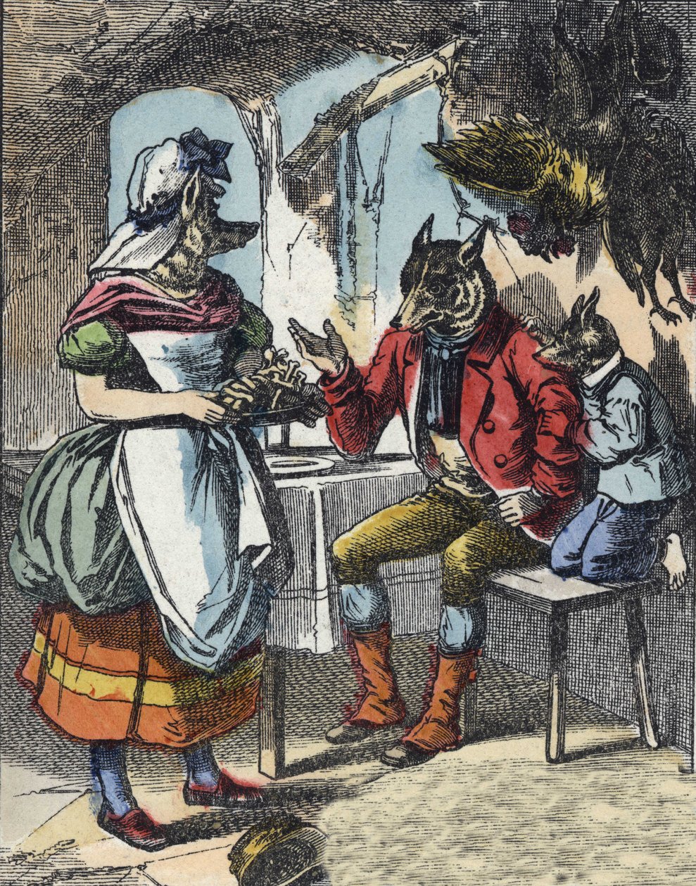 Ilustracja do bajki „Dobra mama owca”. W „Opowieściach z domu dla najmłodszych””. Anonimowy rycina z XIX wieku. autorstwa Unknown artist