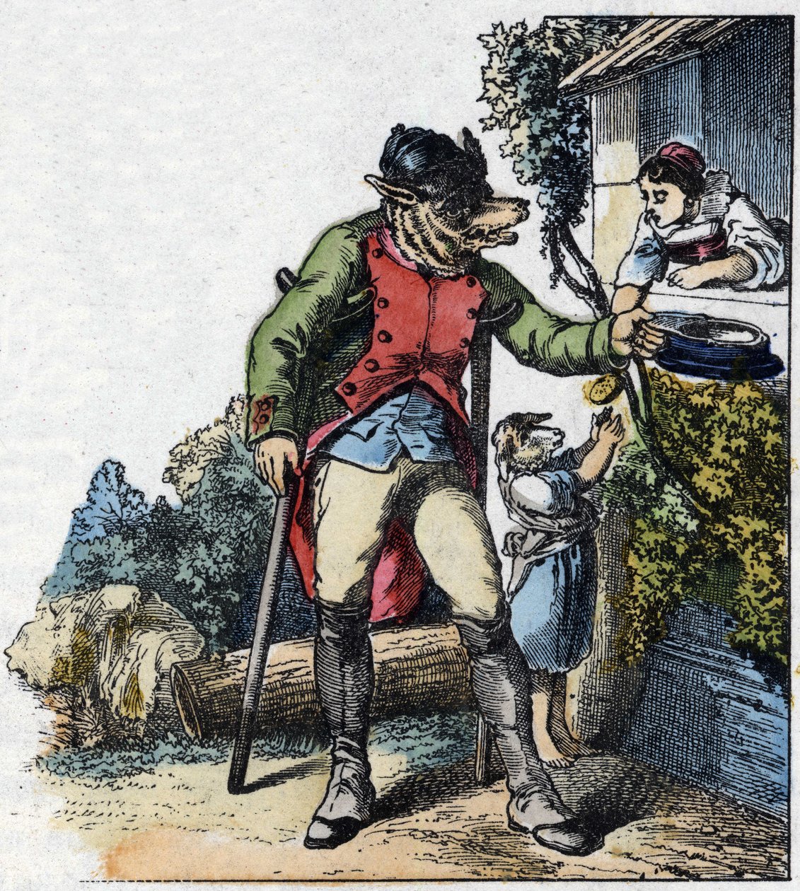 Ilustracja do bajki „Dobra mama owca”. W „Opowieściach z domu dla najmłodszych””. Anonimowy rycina z XIX wieku. autorstwa Unknown artist