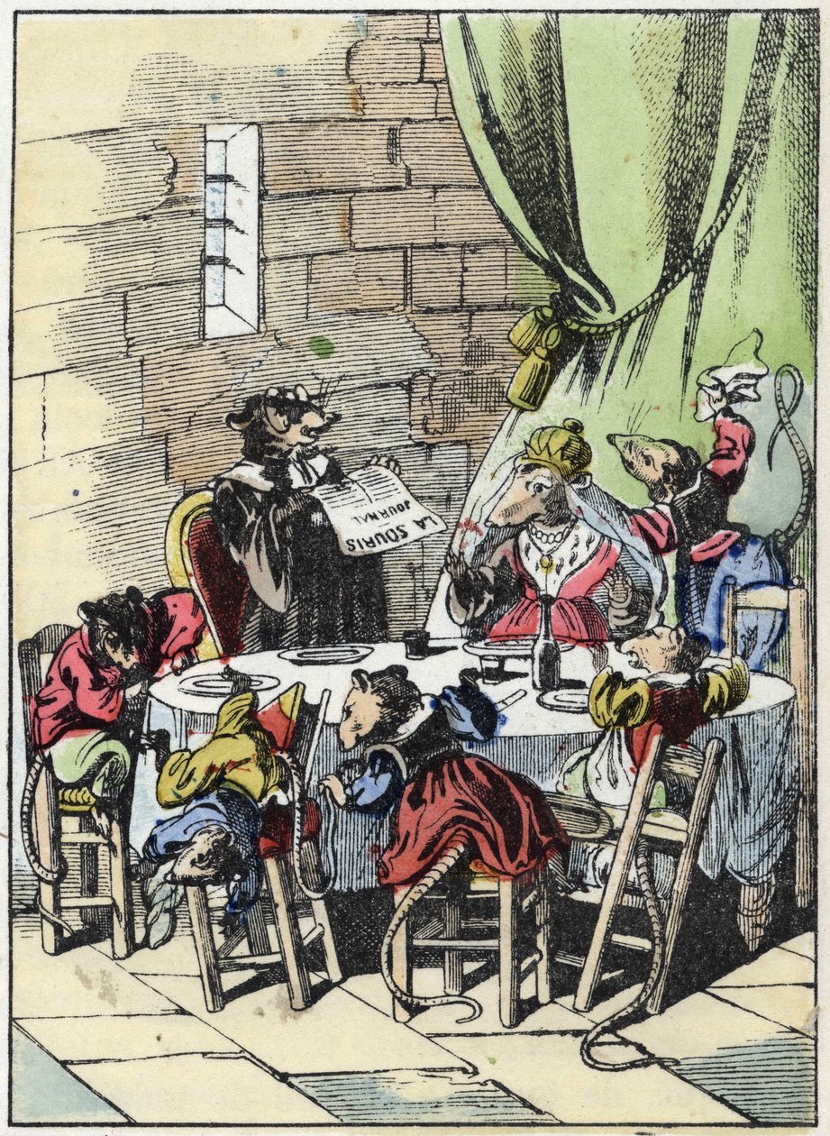 Ilustracja do bajki „Straszny Raminagrobis i myszy”””””””””””””””””””””””””””””””””””””””””””””””””””. W „Opowieściach z domu dla najmłodszych””. Anonimowy rycina z XIX wieku. autorstwa Unknown artist