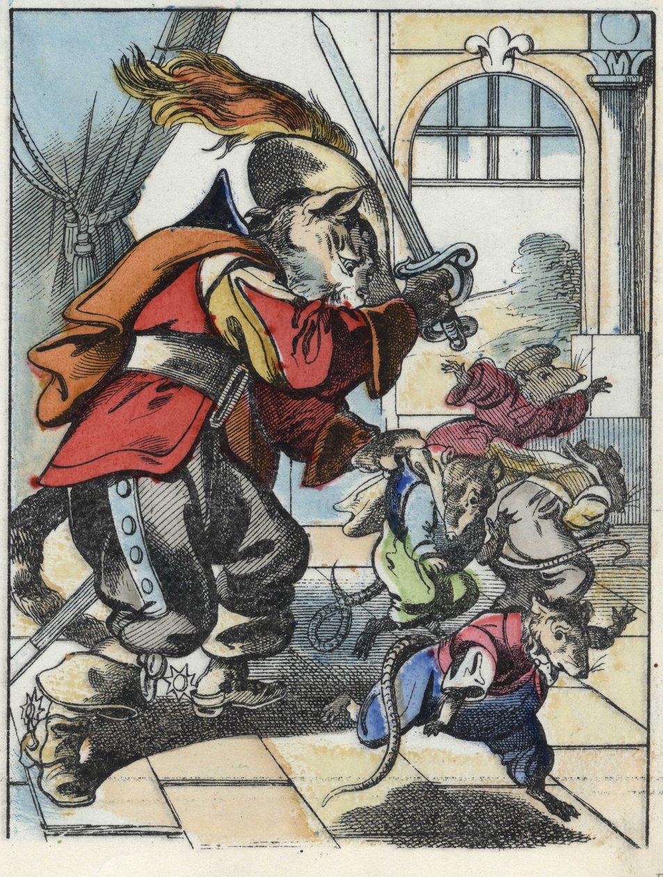 Ilustracja do bajki „Straszny Raminagrobis i myszy”””””””””””””””””””””””””””””””””””””””””””””””””””. W „Opowieściach z domu dla najmłodszych””. Anonimowy rycina z XIX wieku. autorstwa Unknown artist