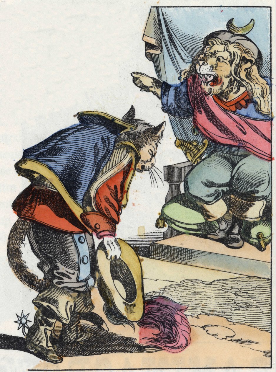 Ilustracja do bajki „Straszny Raminagrobis i myszy”””””””””””””””””””””””””””””””””””””””””””””””””””. W „Opowieściach z domu dla najmłodszych””. Anonimowy rycina z XIX wieku. autorstwa Unknown artist