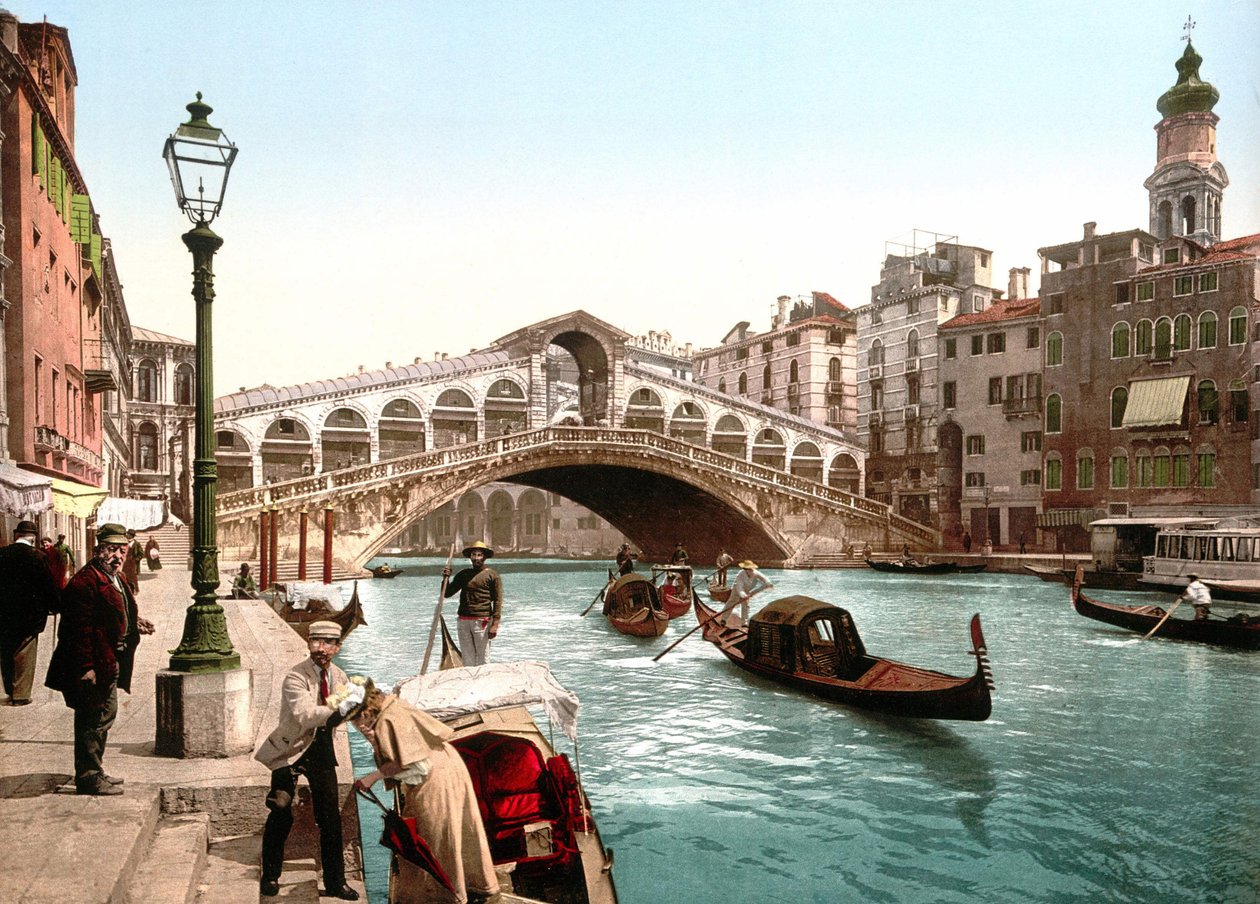 Ilustracja przedstawiająca Canal Grande w Wenecji. Fotochrom z końca XIX wieku. autorstwa Unknown artist