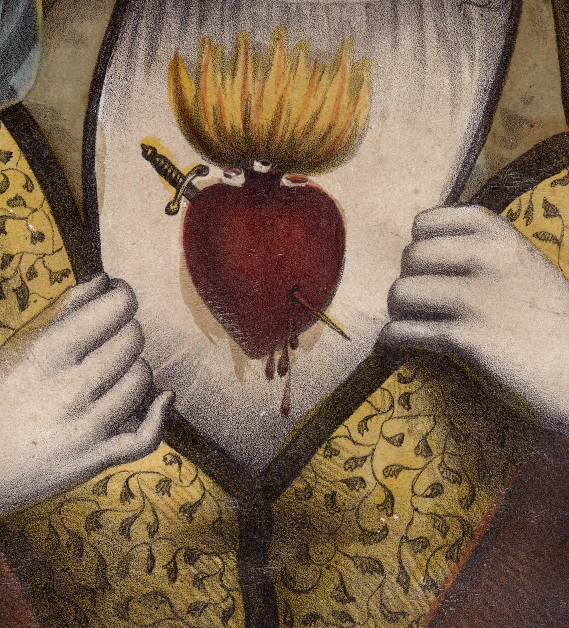 Niepokalane Serce Maryi - Obraz religijny Najświętszego Serca Maryi (Szczegół) - Grawerowanie XIX wieku - Sagrado corazon by Maria - Inmaculado Corazon by Maria - autorstwa Unknown artist