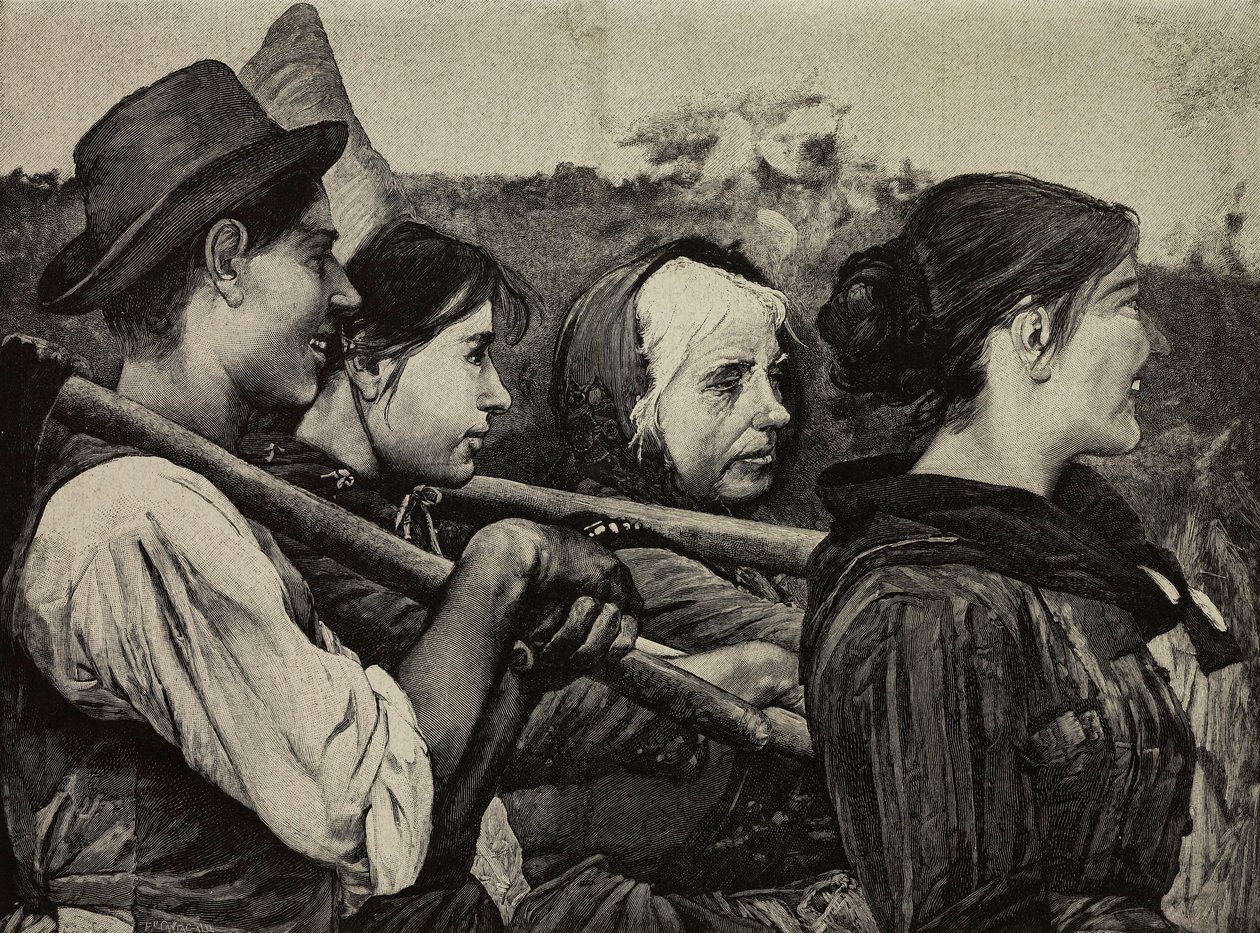 Na polu, obraz Egisto Ferroniego (1835-1912), rycina F Cantagalli z fotografii G Brogi z L