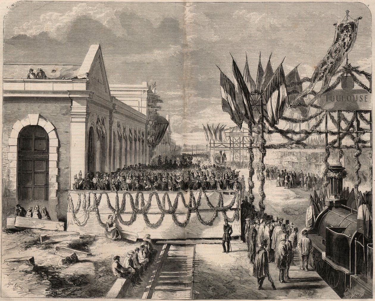 Otwarcie linii kolejowej z Tuluzy do Sete w 1857 r. Rycina w „Le Monde illustrious” z 1857 r. Zbiory prywatne. autorstwa Unknown artist