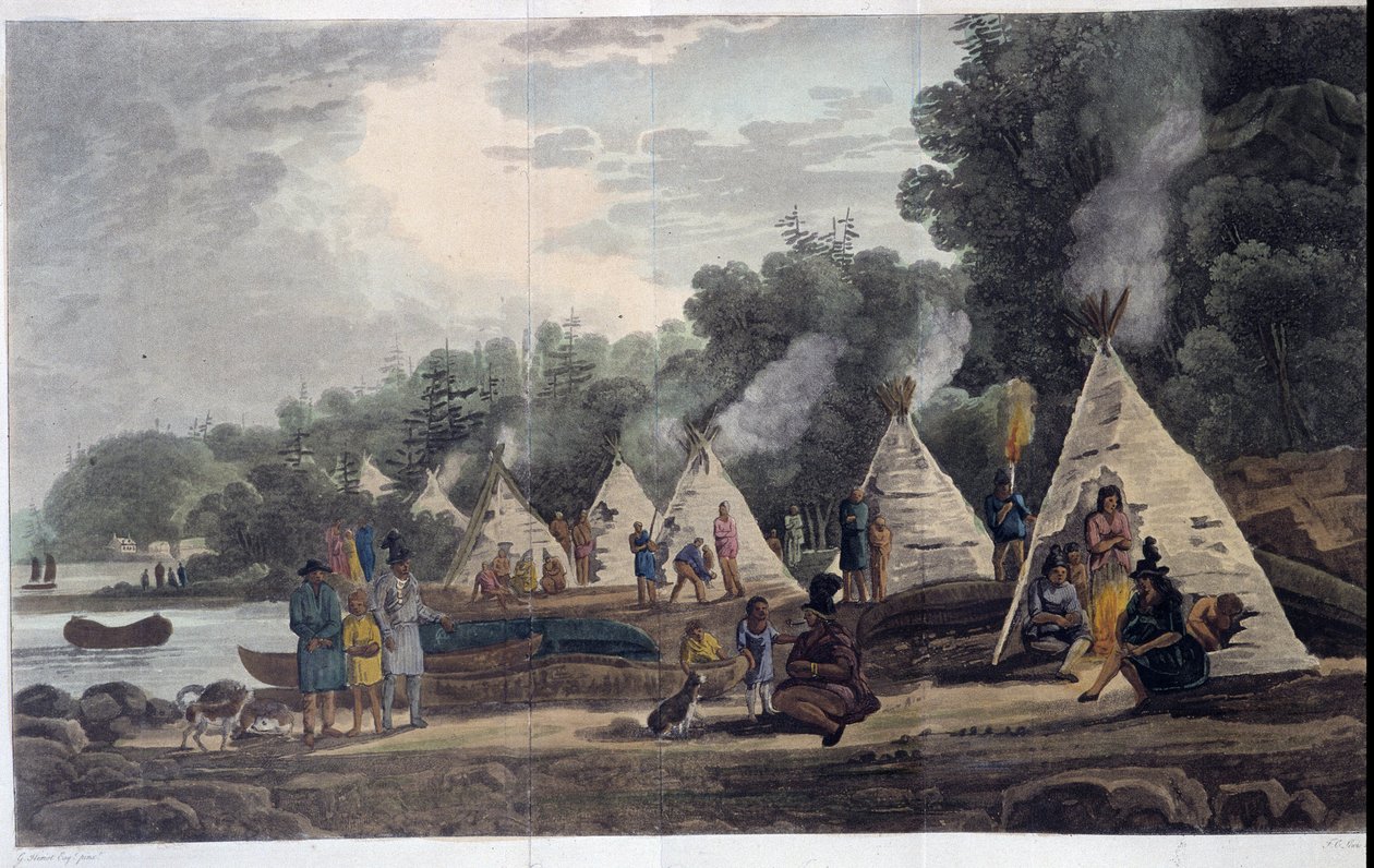 Obóz indiański; w „Podróże po Kanadzie”, George Heriot, wyd. Londyn autorstwa Unknown artist