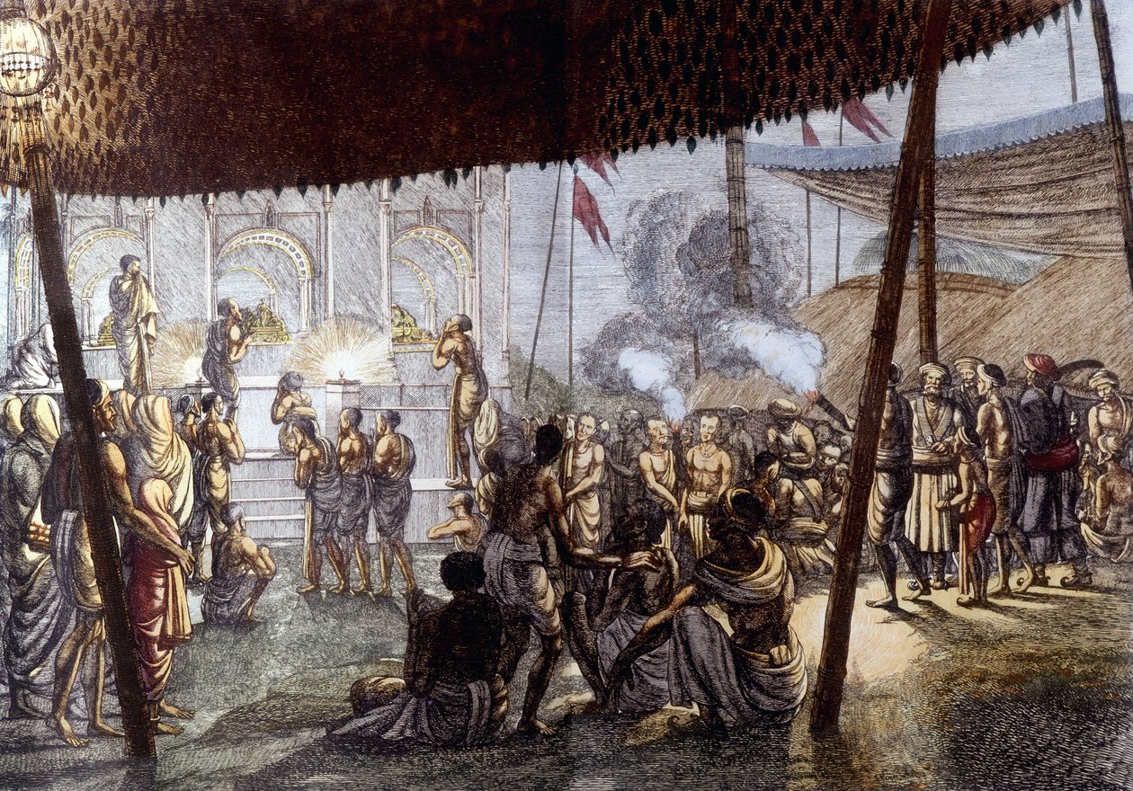 Kultura i cywilizacja indyjska: Święto miłości Kryszny, Indie. Grawerowanie 1808. autorstwa Unknown artist