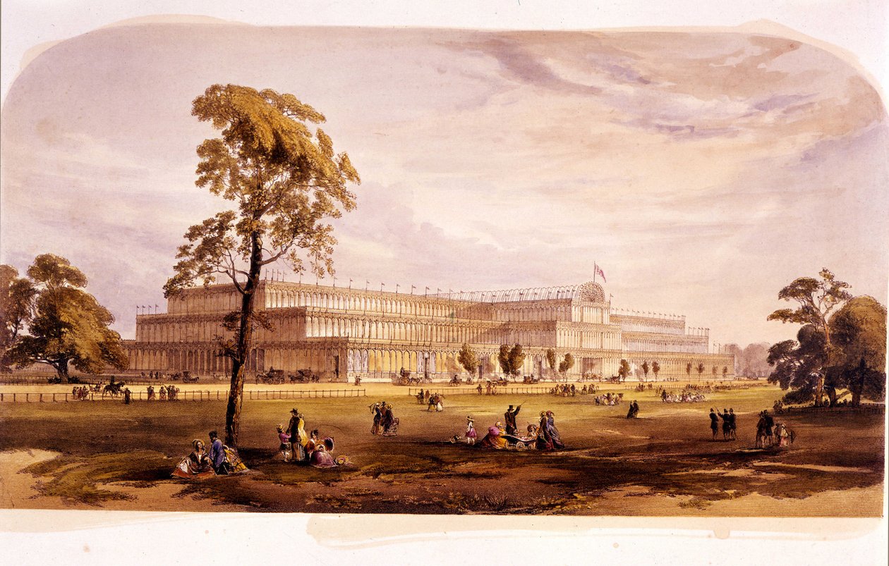 Rewolucja przemysłowa: widok na Pałac Kryształowy, zbudowany przez Josepha Paxtona na Wystawę Światową w Londynie w 1851 (Hyde Park) XIX wiek autorstwa Unknown artist