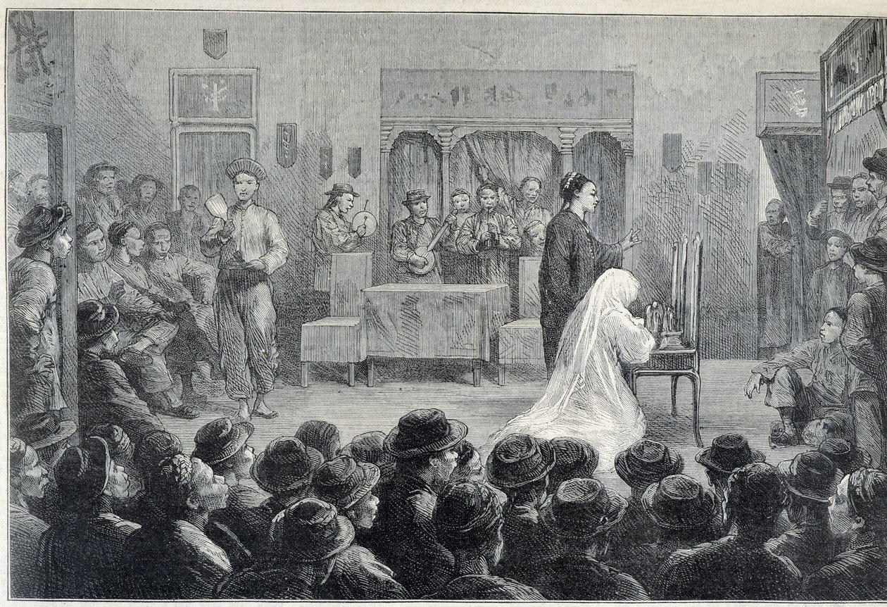 Wewnątrz chińskiego teatru w Kalifornii, pod koniec XIX wieku. autorstwa Unknown artist