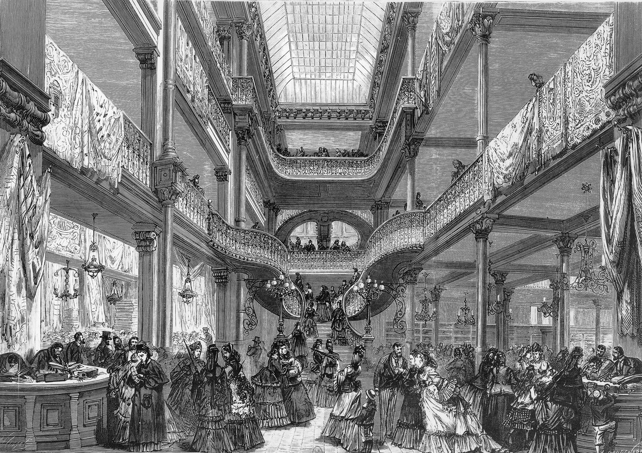 Widok wnętrza słynnego paryskiego domu towarowego Au Bon Marche autorstwa Unknown artist