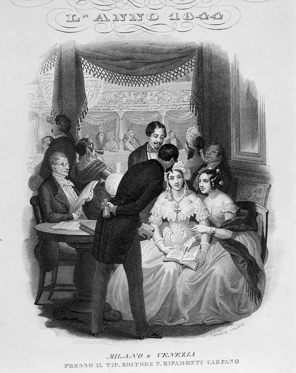 Wnętrze loży teatro alla Scala. 1844. autorstwa Unknown artist
