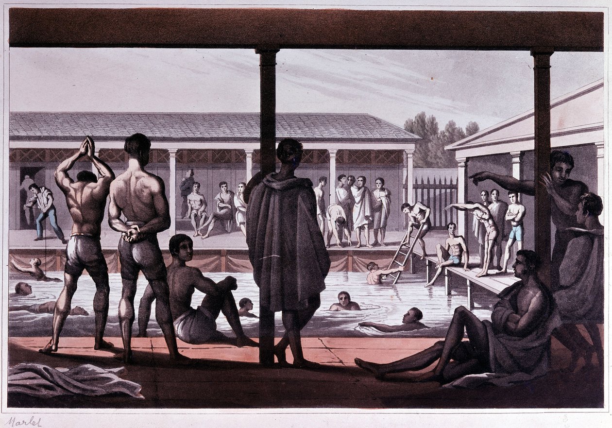 Wnętrze szkoły pływackiej, Londyn, początek XIX wieku. autorstwa Unknown artist