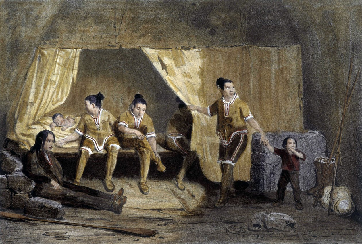 Wnętrze eskimoskiej skrzynki, Frederikshaab, Grenlandia - litografia autorstwa Unknown artist