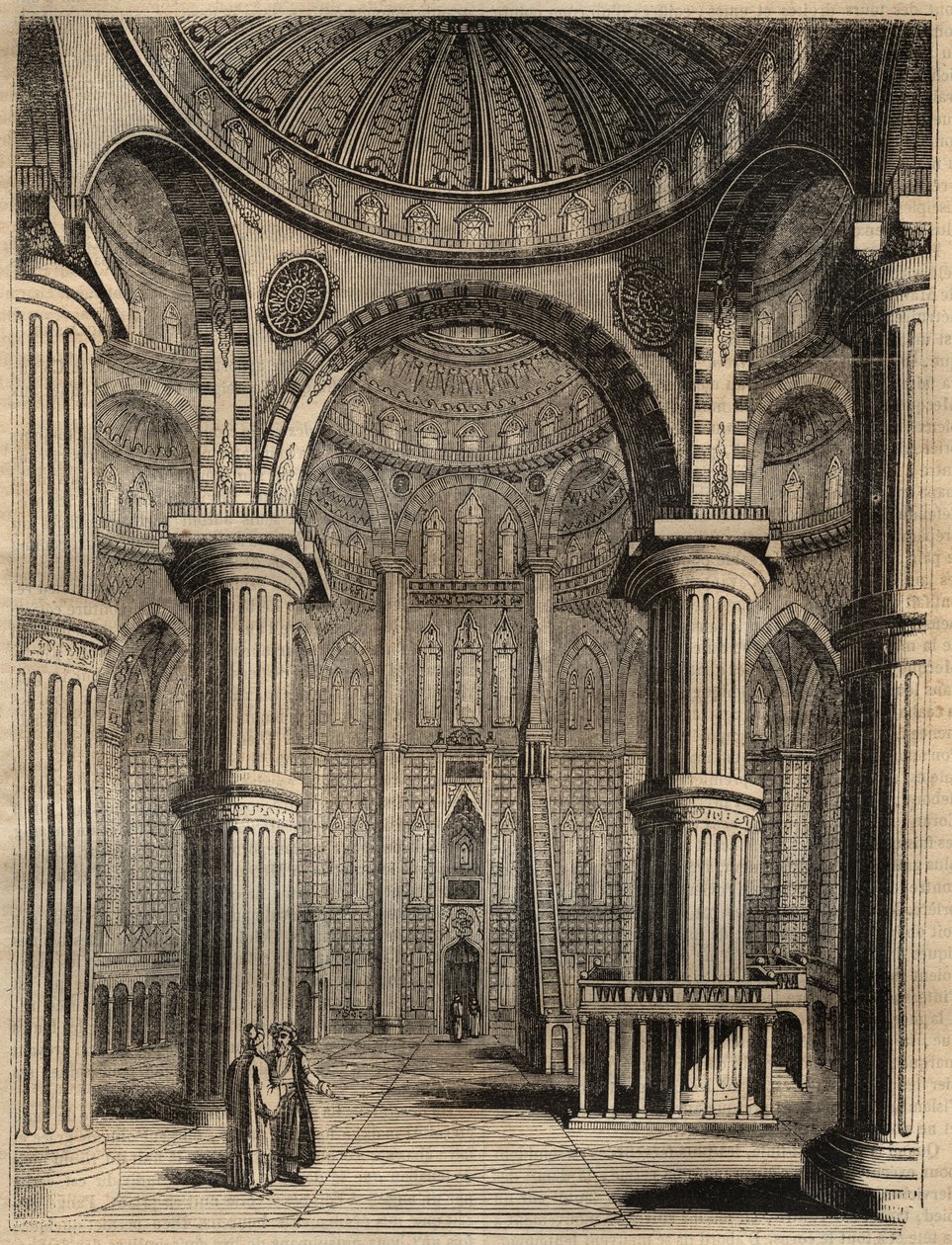 Wnętrze Błękitnego Meczetu, Stambuł, Turcja - 1838 - grawerowanie - autorstwa Unknown artist