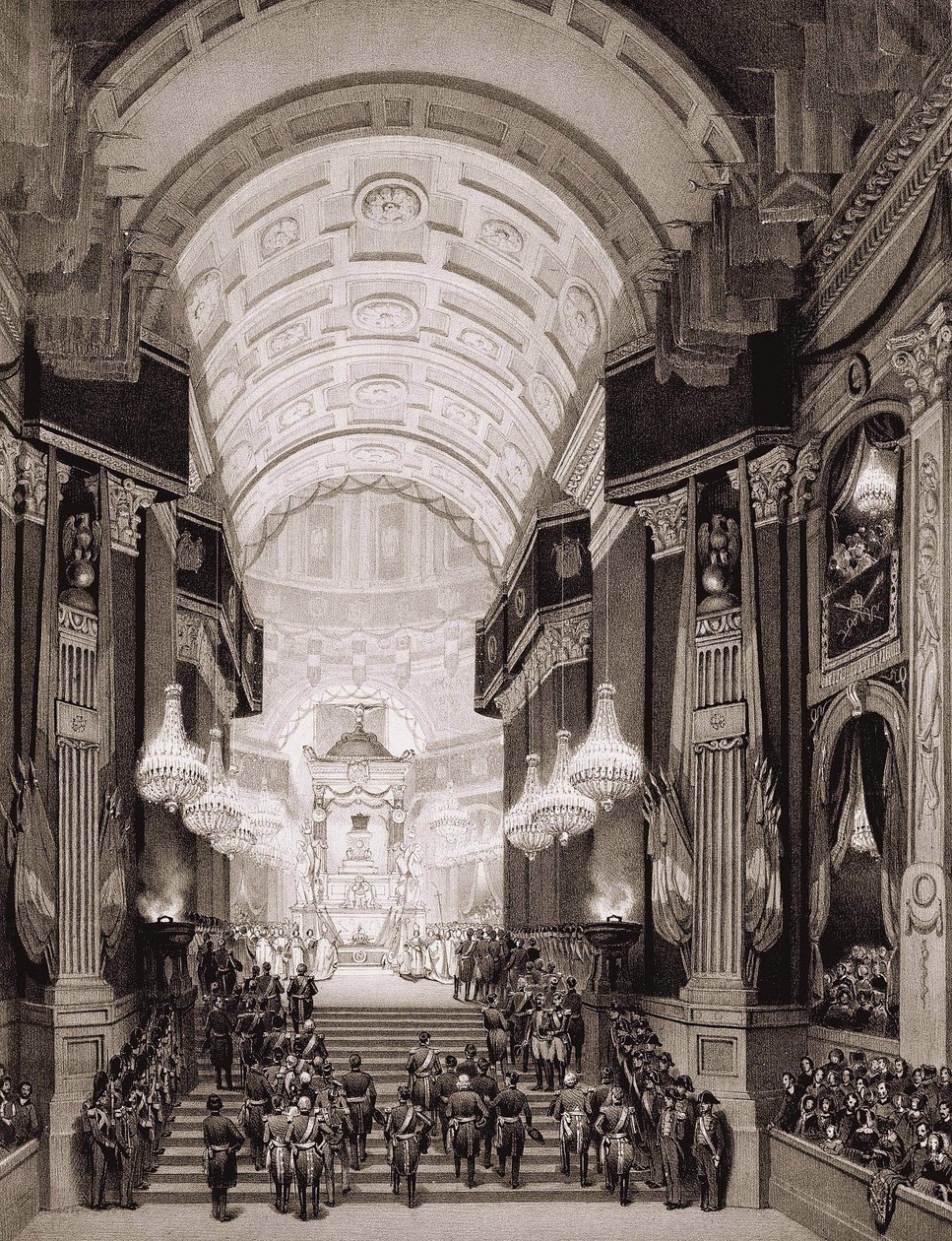 Wnętrze kościoła Inwalidów podczas ceremonii religijnej 15.12.1840. (Przeniesienie prochów Napoleona I do Inwalidów) autorstwa Unknown artist