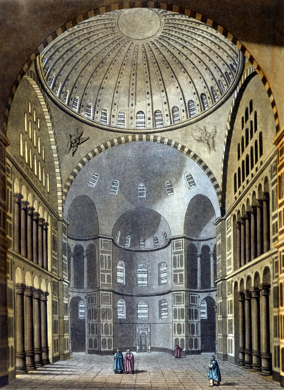 Wnętrze meczetu Hagia Sophia w Konstantynopolu - w „Starym i współczesnym stroju” Ferrario, wyd. Mediolan autorstwa Unknown artist