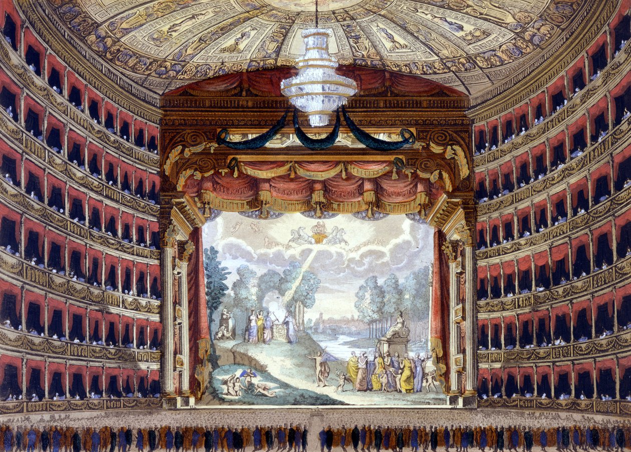 Wnętrze Teatru de la Scala w Mediolanie. Grawerowanie przed 1850 rokiem. autorstwa Unknown artist