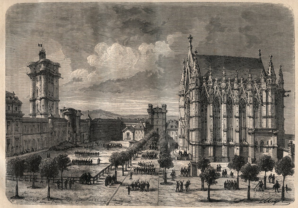Widok wnętrza zamku Vincennes w XIX wieku - rycina z 1875 autorstwa Unknown artist