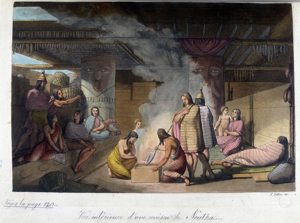 Widok wnętrza domu w Nutce, Rosja. W „”Stary i nowoczesny kostium”” 1819-1820, autorstwa Ferrario. autorstwa Unknown artist