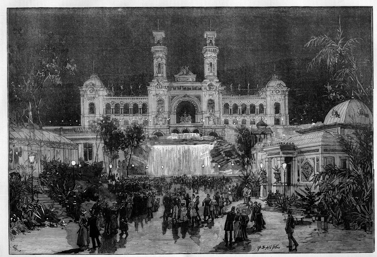 Międzynarodowa Wystawa w Nicei: pałac wystawy światła światłem elektrycznym. Grawerowanie w „”Le Monde Illustré”” autorstwa Unknown artist
