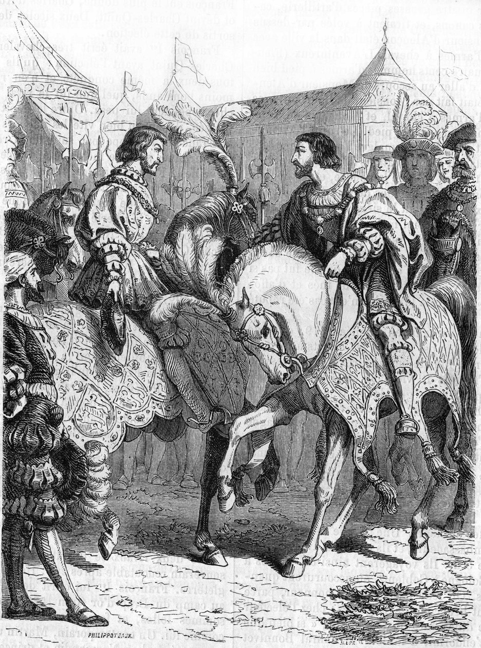 Wywiad z Francois 1st i Henrykiem VIII. Rycina XIX wieku. autorstwa Unknown artist