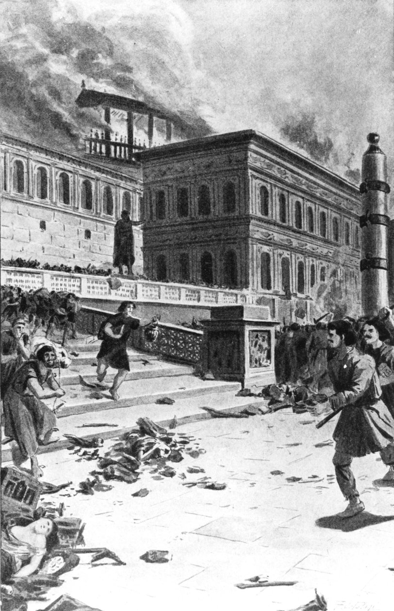Najazd i plądrowanie Rzymu przez króla Wizygotów Alaryka I w 410 (Sac of Rome). Grawerowanie XIX wieku. autorstwa Unknown artist