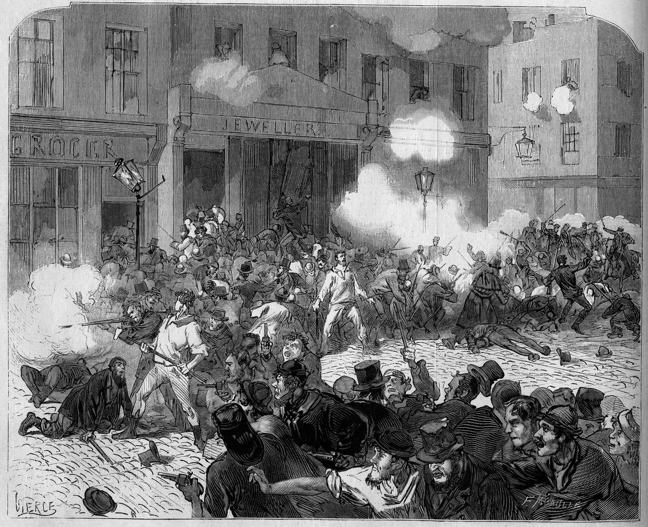 Irlandia 1872: Kłopoty w Belfaście, walka między orangistami a katolikami. autorstwa Unknown artist