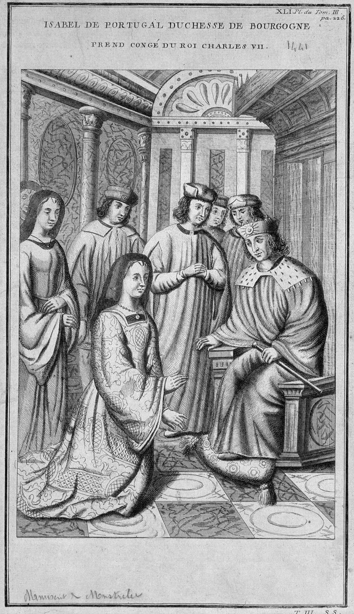 Izabela Portugalska (1397-1472) Księżna Burgundii przejmuje conge hard króla Karola VII. autorstwa Unknown artist