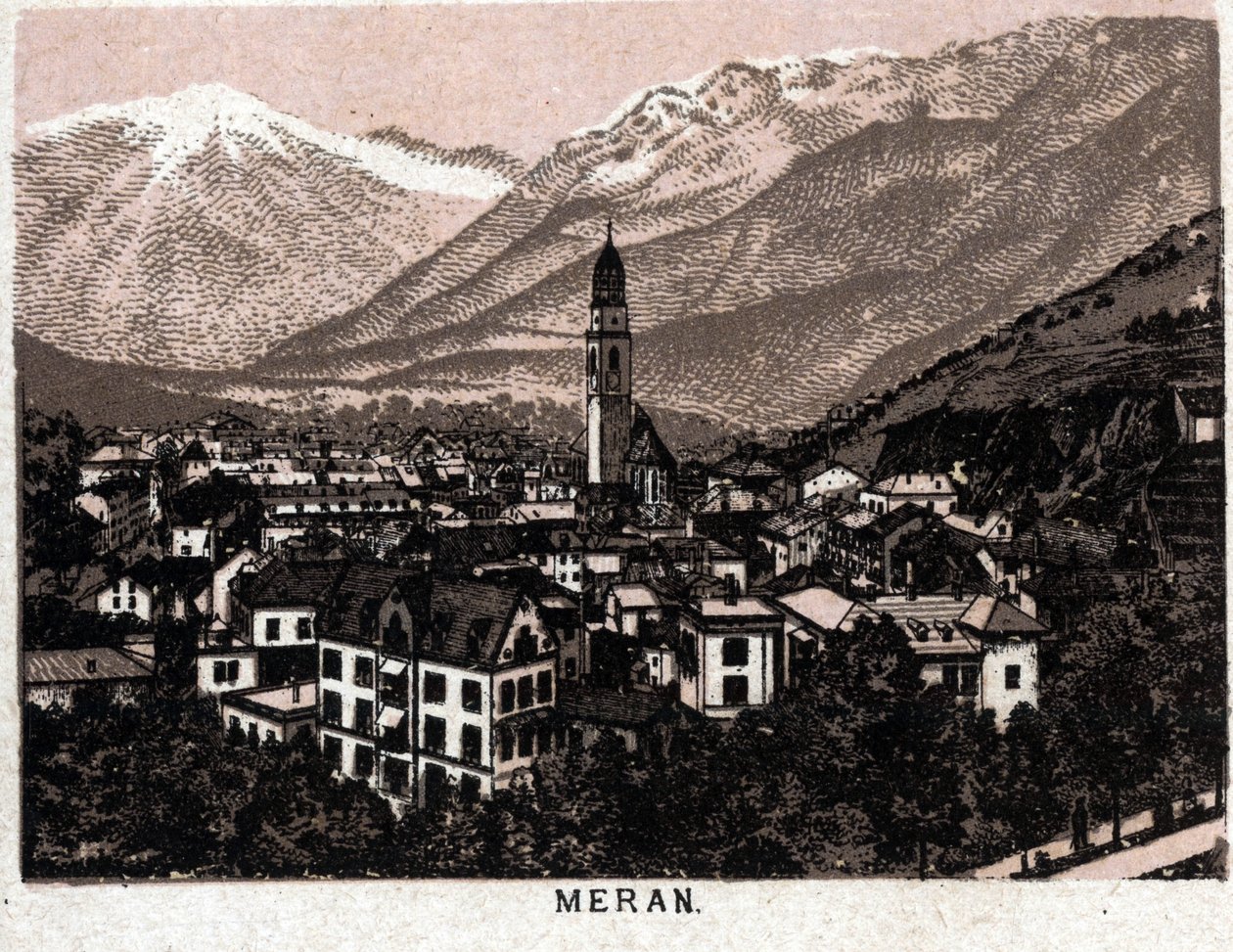 Włoski Tyrol: widok na miasto Meran (Merano). w „” Świat ilustruje 168 odsłon”” Niedatowany (koniec XIX wieku) autorstwa Unknown artist