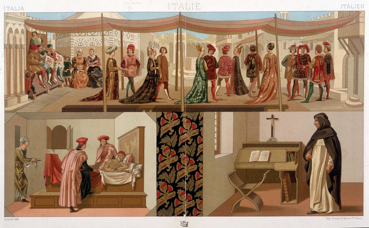 Stroje włoskie z XV wieku. W „Strój historyczny” A. Racinet autorstwa Unknown artist
