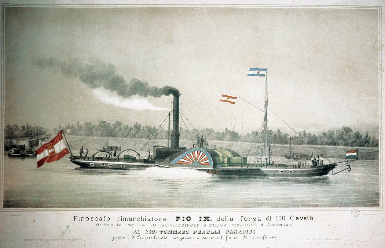 Włoski holownik parowiec Pio IX (druk XIX w.) autorstwa Unknown artist