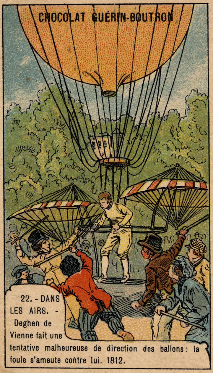 Jacob Deghen (Degen) próbował sterować aerostatami w 1812 roku w Wiedniu. autorstwa Unknown artist