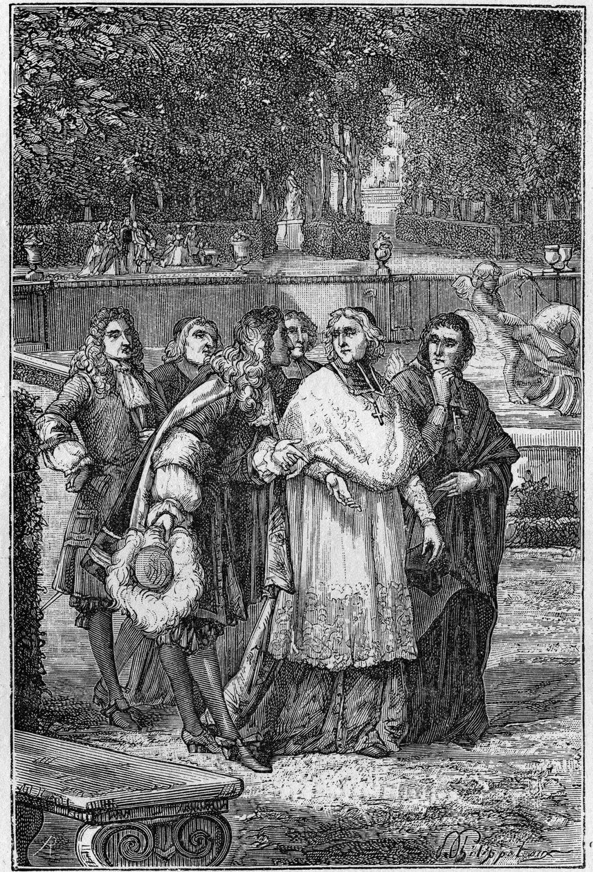 Jacques-Benigne (Jacques Benigne) Bossuet (1627-1704), francuski prałat i pisarz w alei filozofów w Wersalu. Rycina z XIX wieku. autorstwa Unknown artist